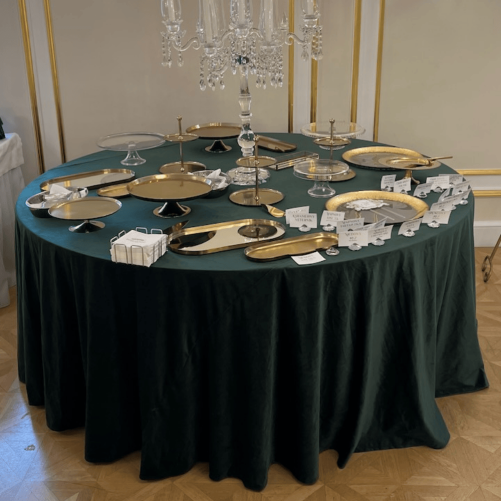 Round velvet tablecloth - emerald