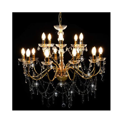 Luster krištáľový zlatý - 15 žiaroviek