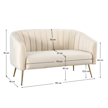 2-seater sofa, beige velvet