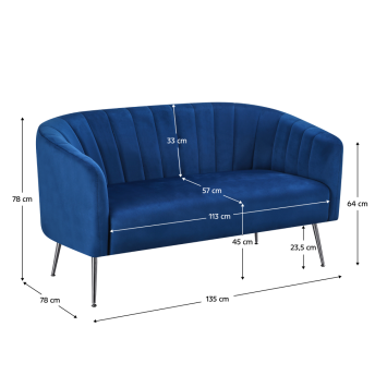 2-seater sofa, darkblue velvet